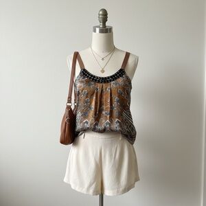 Brown and Blue Floral Women's Top